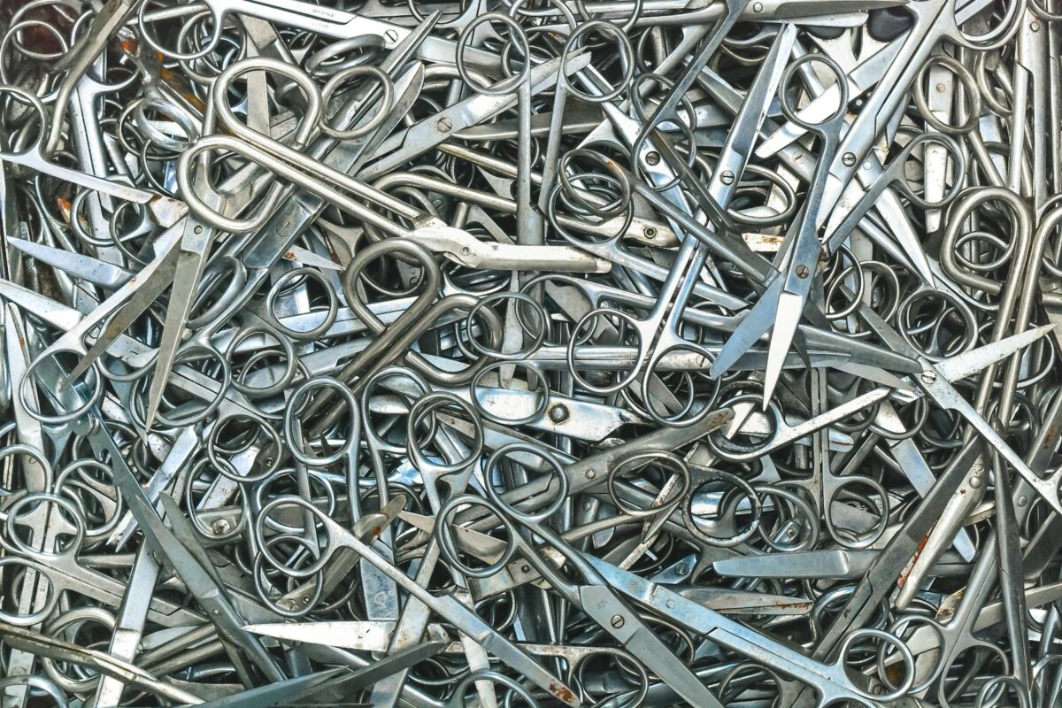 Stainless steel surgical instruments in a clean arrangement for checkout page