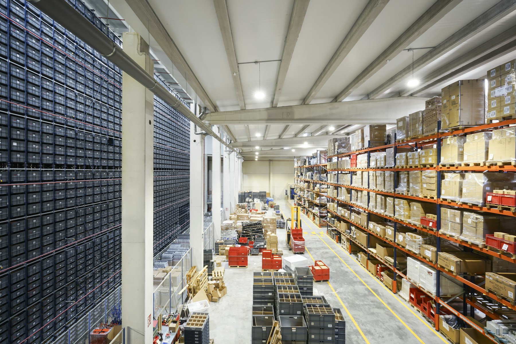 Organized warehouse cartons representing distribution and international supply